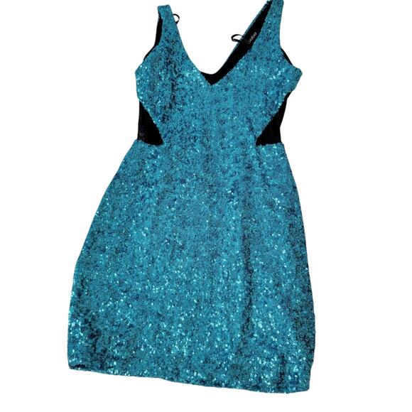 Y2k Bebe Turquoise Shimmer Blink Party Dress sparkle XS sexy Bodycon - Picture 3 of 13